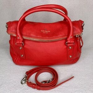 Kate Spade Pebbled Leather Purse Red/Gold Crossbody Handbag Shoulder Designer
